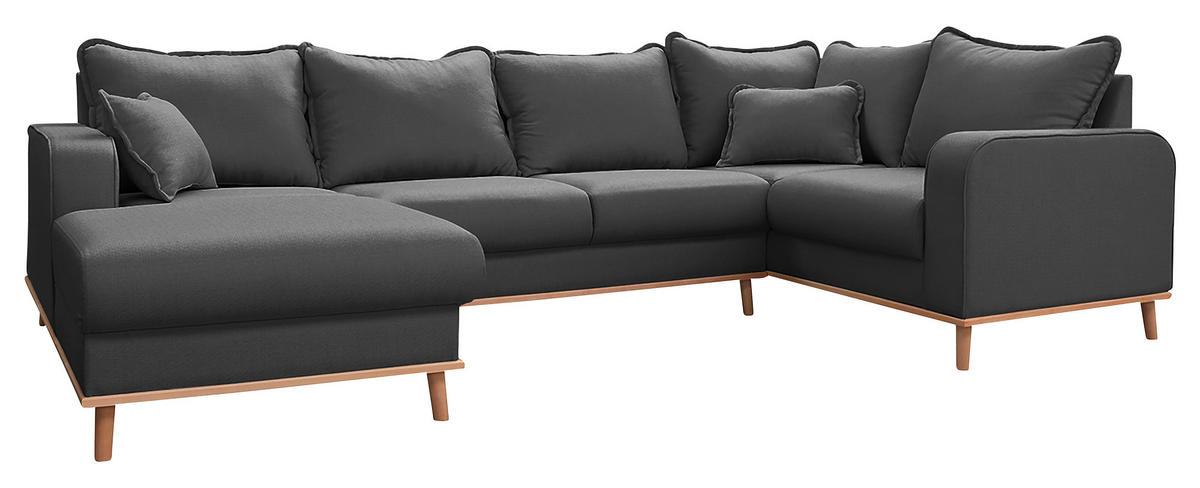 WOHNLANDSCHAFT in Dunkelgrau  - Wengefarben/Dunkelgrau, Design, Holz/Textil (170/296/167cm) - Livetastic