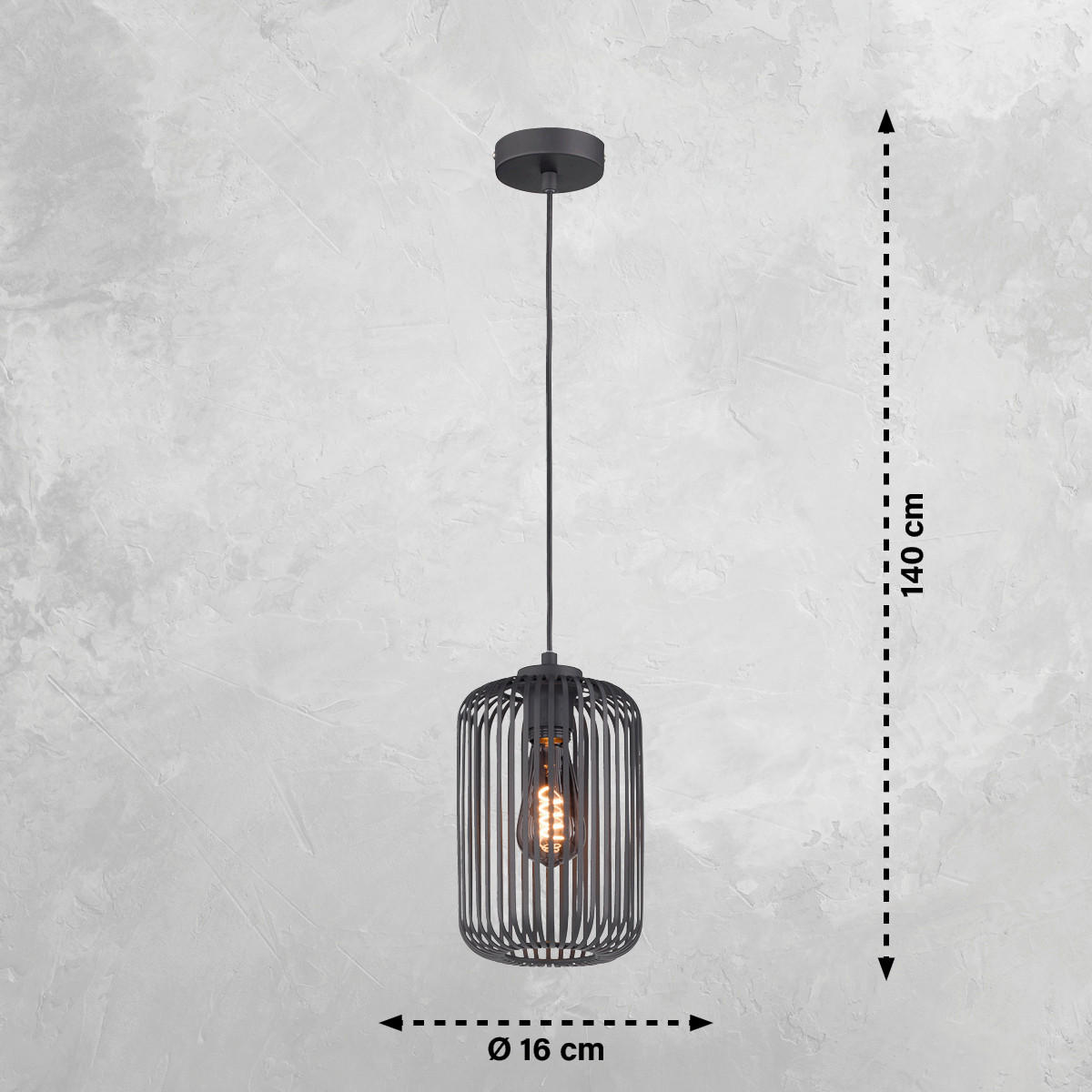 VISEČA NIHALNA SVETILKA  Cage      16/150 cm     40,0 W E27 - črna/peščene barve, Design, kovina/tekstil (16/150cm) - Schöner Wohnen