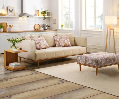 HOCKER in Textil Multicolor, Naturfarben  - Multicolor/Naturfarben, MODERN, Holz/Textil (105/45/70cm) - Joka