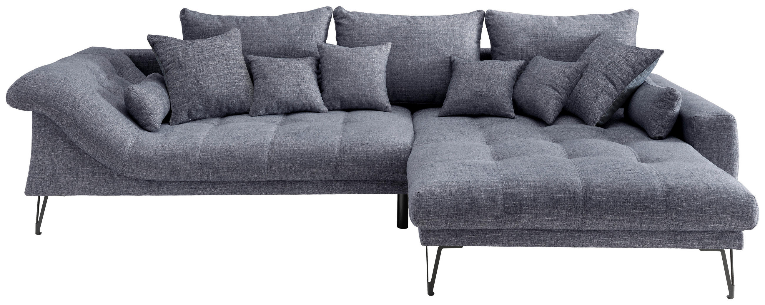 ECKSOFA in Mikrofaser Blau  - Blau/Schwarz, Konventionell, Textil/Metall (310/192cm) - Livetastic