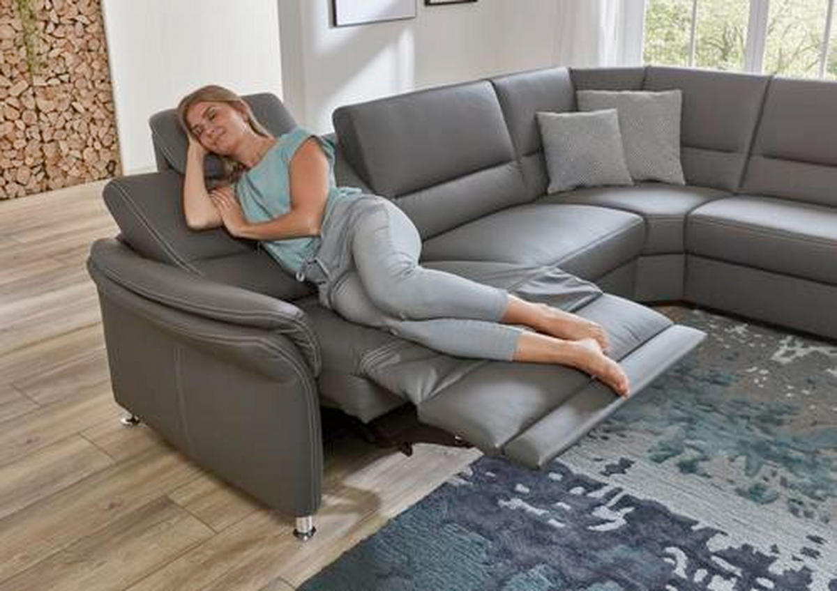 ECKSOFA in Echtleder Grau  - Beige/Hellgrau, Design, Leder/Metall (288/249cm) - Beldomo Premium