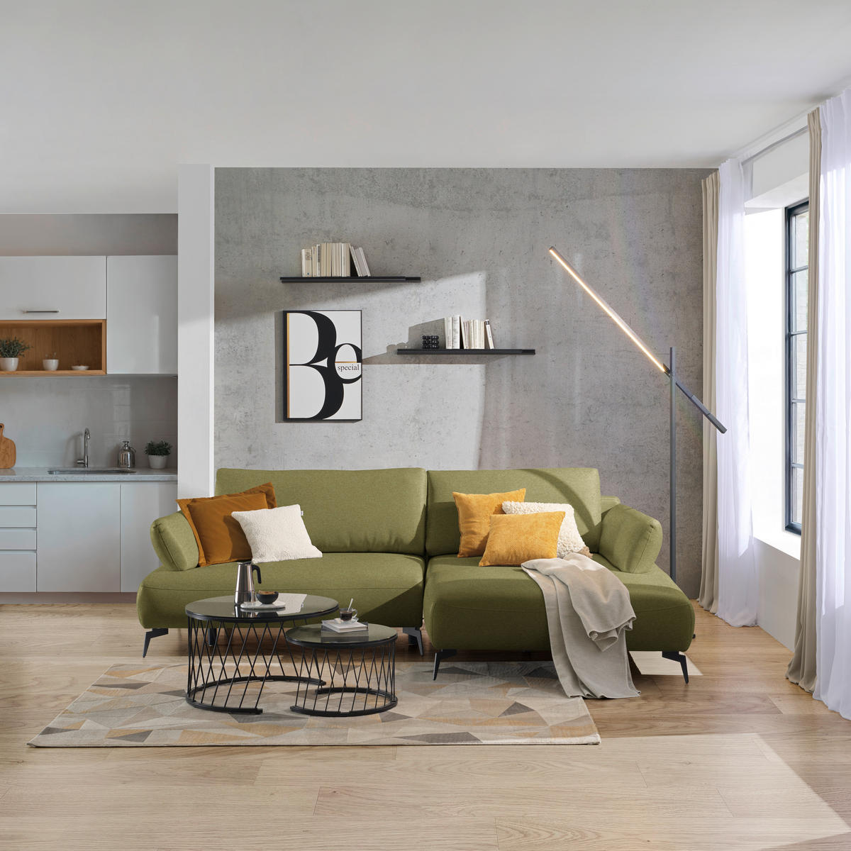 ECKSOFA Struktur Olivgrün  - Schwarz/Olivgrün, Design, Textil/Metall (284/186cm) - Lomoco