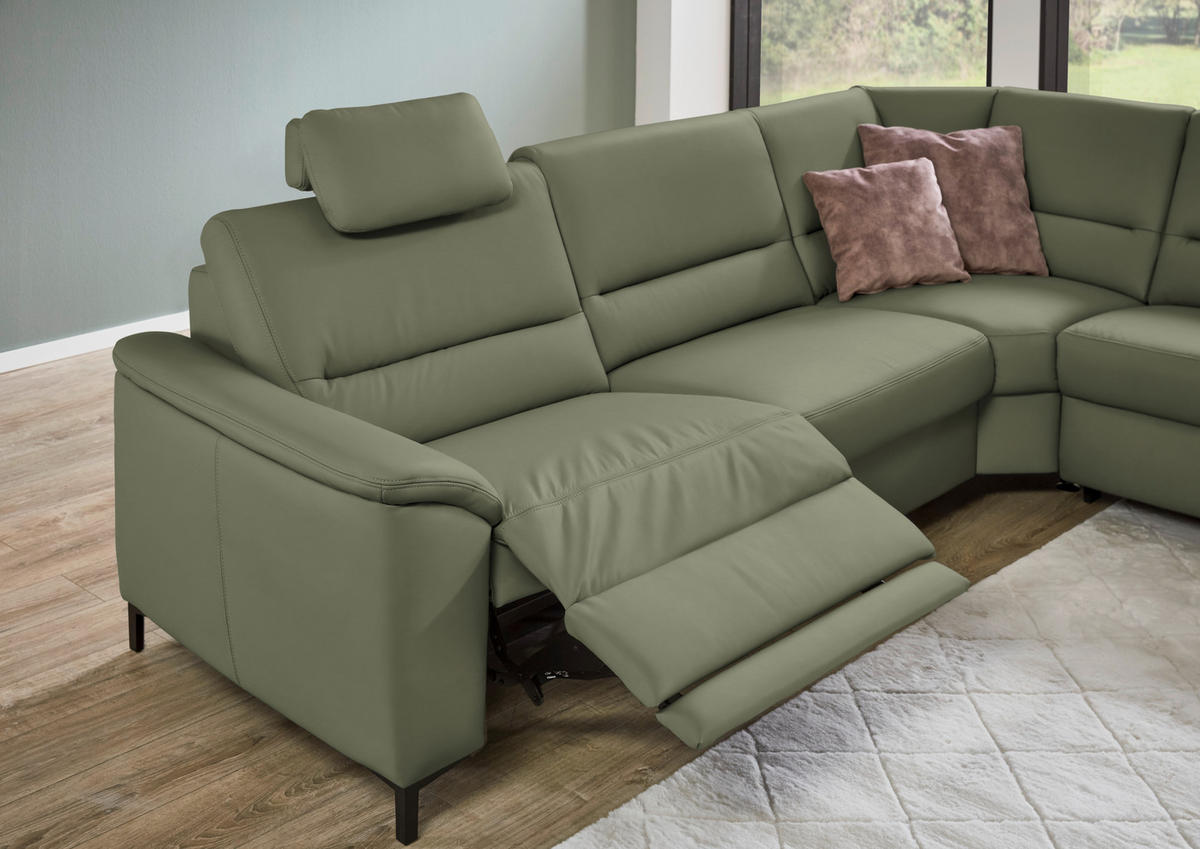 ECKSOFA  in Echtleder Olivgrün  290/249 cm  - Schwarz/Olivgrün, KONVENTIONELL, Leder/Metall (290/249cm) - Beldomo Premium