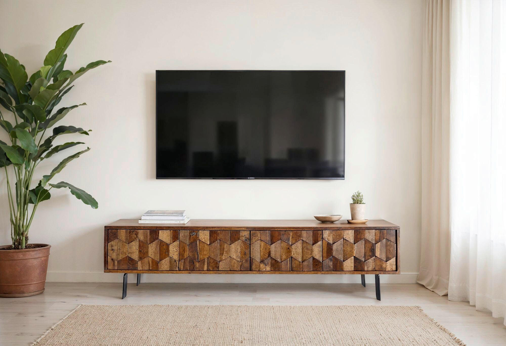 TV-BÄNK  i 160/40/35 cm  - sheshamfärgad/svart, Natur, metall/trä (160/40/35cm) - Livetastic