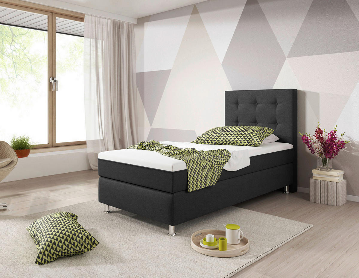 BOXSPRINGBETT 90/200 cm  in Anthrazit  - Anthrazit/Silberfarben, KONVENTIONELL, Textil/Metall (90/200cm) - MID.YOU