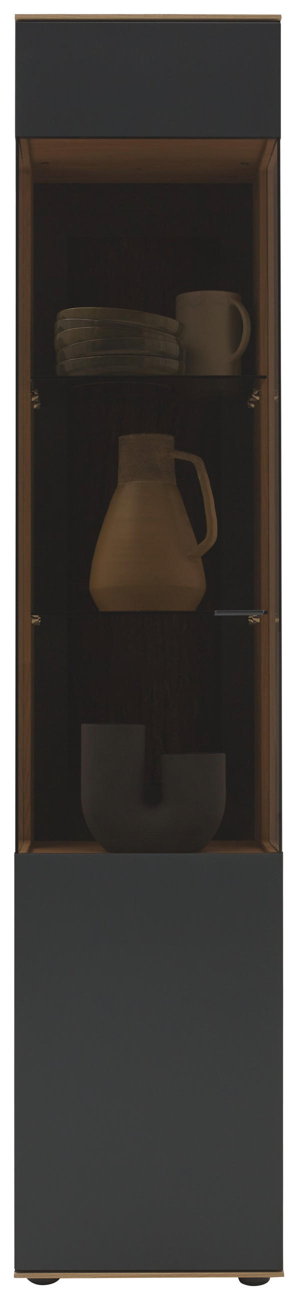 VITRINE in vollmassiv Kerneiche Anthrazit, Eichefarben  - Eichefarben/Anthrazit, Design, Glas/Holz (43/205/44cm) - Valnatura