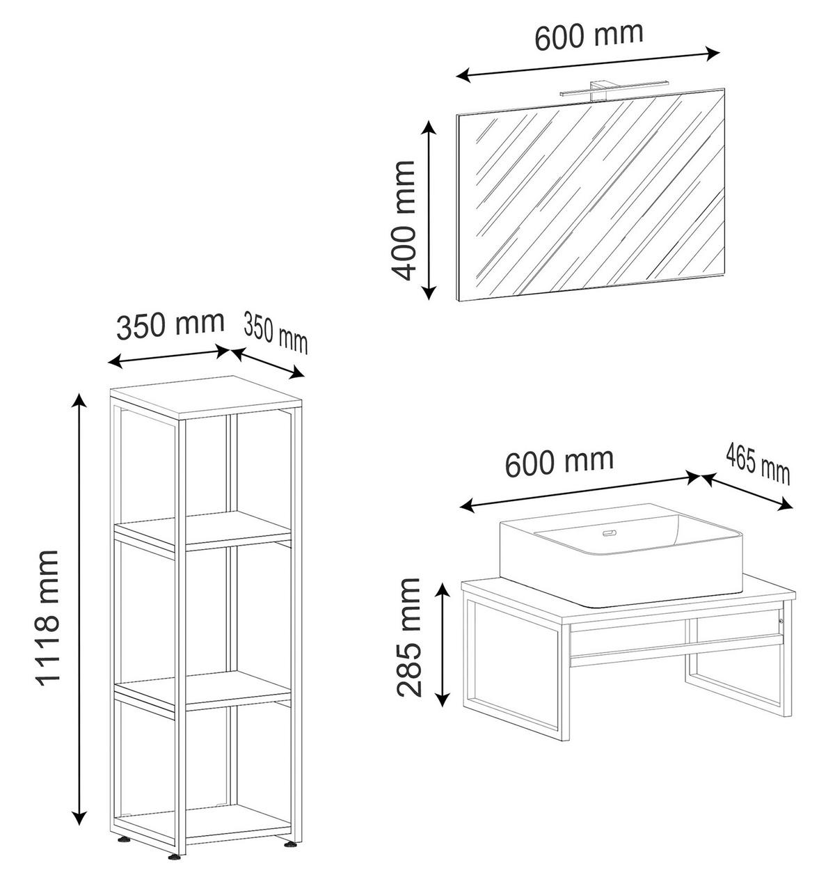 BADEZIMMER 4-teilig  in 95 cm  - Honigeiche/Schwarz, MODERN, Glas/Keramik (95cm) - MID.YOU