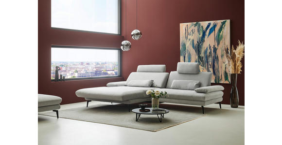 ECKSOFA in Chenille, Flachgewebe Silberfarben 180/284 cm - Silberfarben/Schwarz, Design, Textil/Metall (180/284cm) - Dieter Knoll