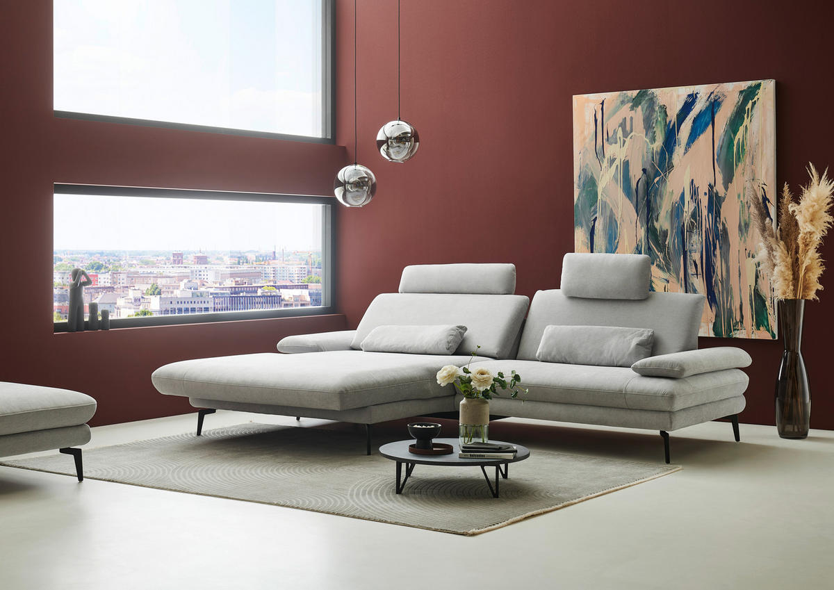 ECKSOFA in Chenille, Flachgewebe Silberfarben  - Silberfarben/Schwarz, Design, Textil/Metall (180/284cm) - Dieter Knoll