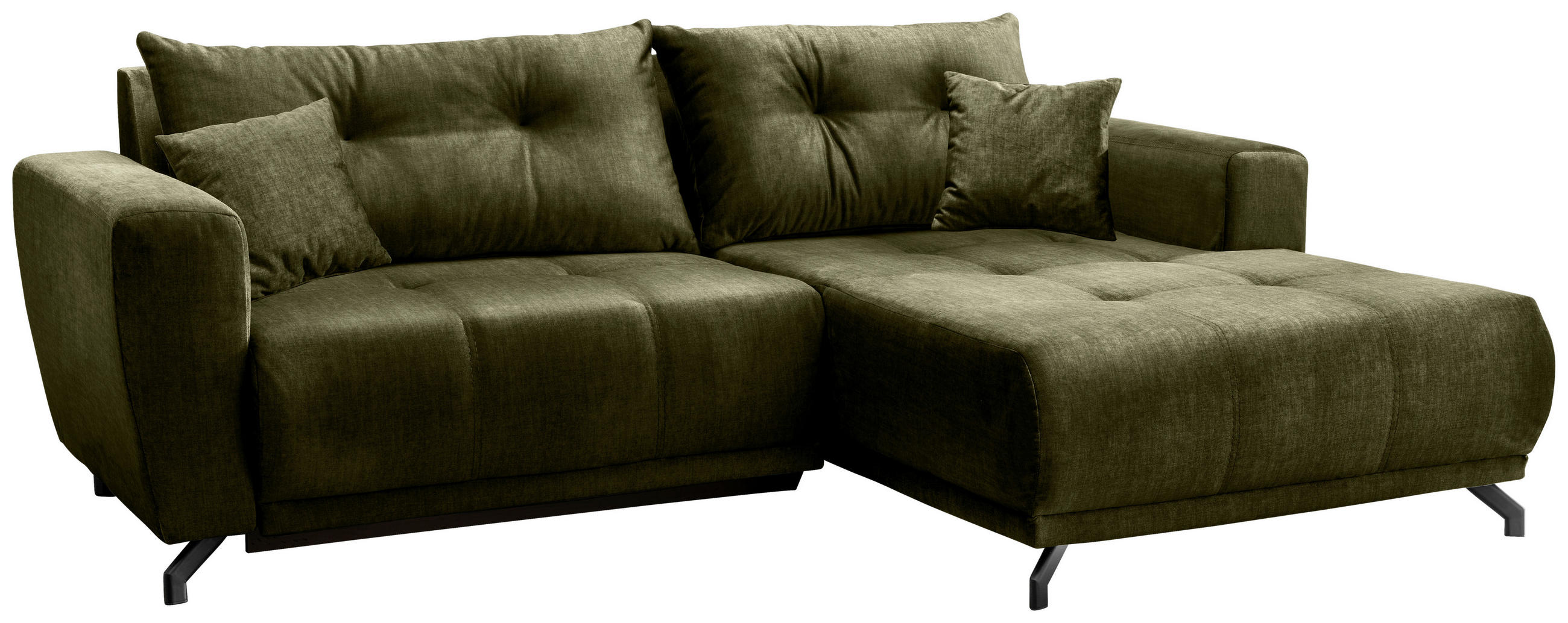 ECKSOFA in Velours Grün  - Schwarz/Grün, Modern, Textil/Metall (246/177cm) - MID.YOU