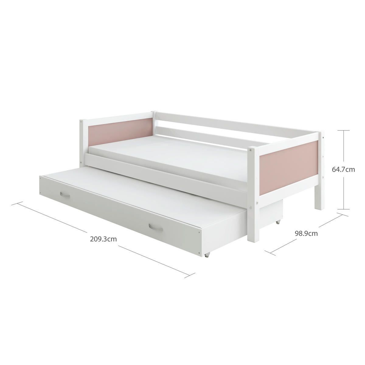 AUSZIEHBETT 90/200 cm,  in Rosa, Weiß, Bettschubladen, Rollrost für Zusatzbett, Rollrost für Hauptbett  - Rosa/Weiß, MODERN, Holz (90/200cm) - Chameo