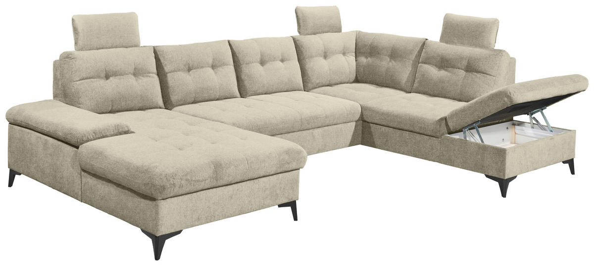 WOHNLANDSCHAFT in Webstoff Beige  - Beige/Schwarz, Konventionell, Kunststoff/Textil (170/324/218cm) - MID.YOU