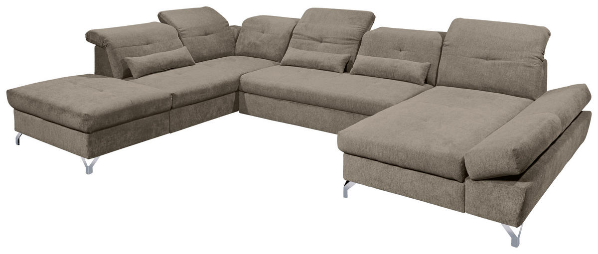 WOHNLANDSCHAFT in Mikrovelours Graubraun  - Graubraun/Silberfarben, Modern, Textil/Metall (245/350/168cm) - MID.YOU
