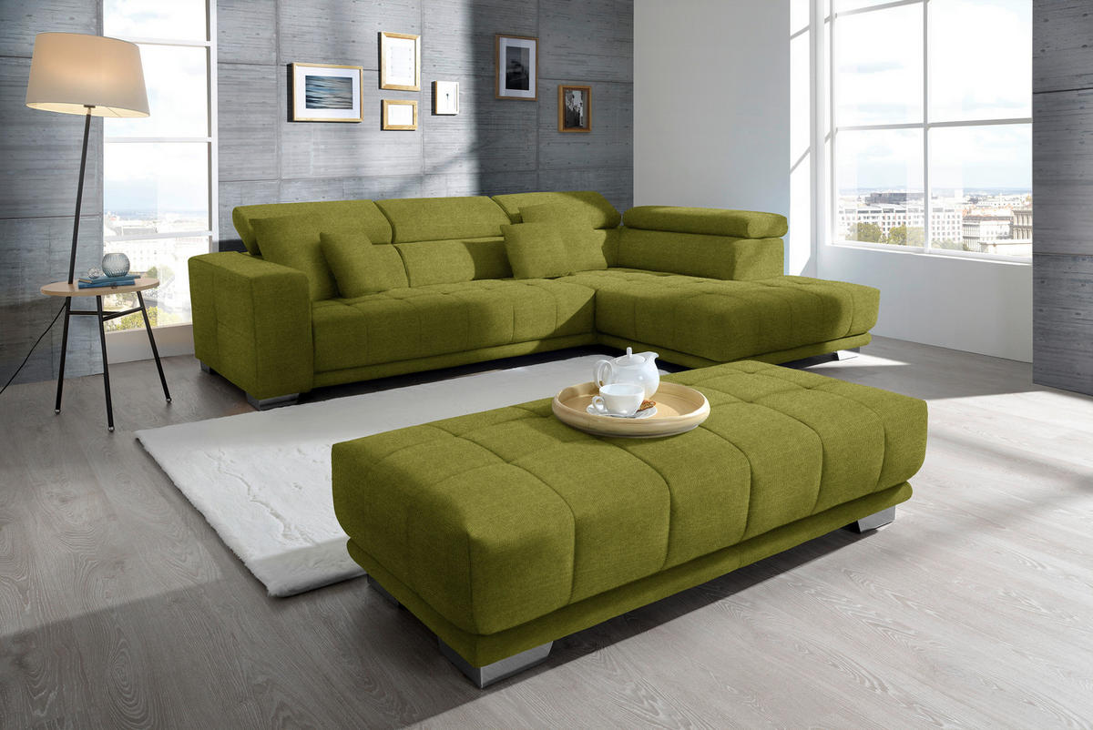 ECKSOFA in Mikrofaser Hellgrün  301/207 cm  - Chromfarben/Hellgrün, Design, Textil/Metall (301/207cm) - Xora