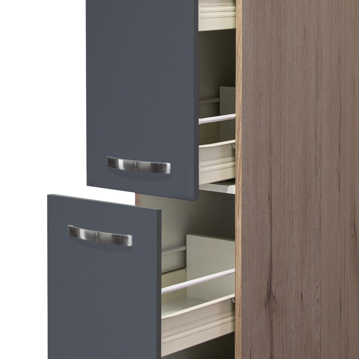 APOTHEKERSCHRANK 30/200/57 cm  in Eiche San Remo, Dunkelgrau  - Edelstahlfarben/Dunkelgrau, MODERN, Holzwerkstoff/Metall (30/200/57cm) - FlexWell