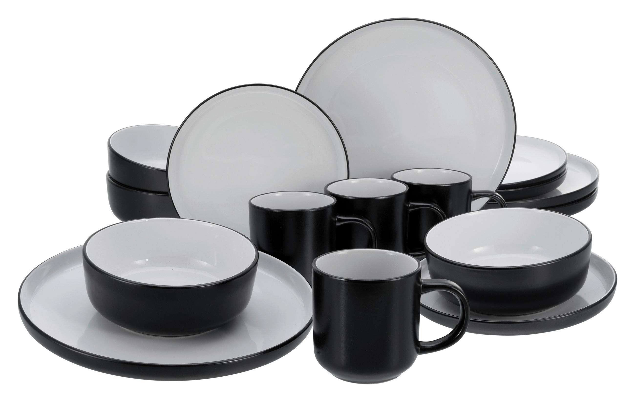 KOMBISERVICE Schwarz, Grauweiß Nordic Cool Black 16-teilig 4 Personen  - Grauweiß/Schwarz, Basics, Keramik - Creatable