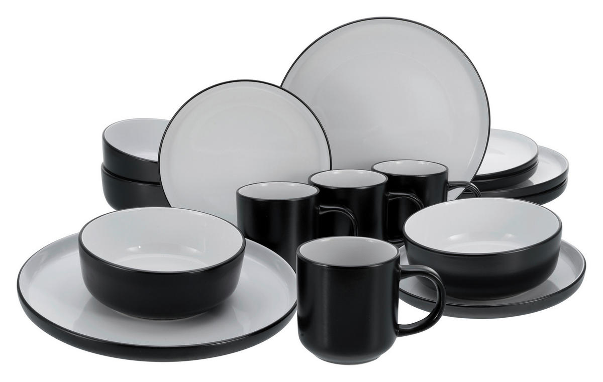 KOMPLETT SERVIS Nordic Cool Black 16 delar  - gråvit/svart, Basics, keramik - Creatable