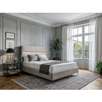 Boxspring, 140/200 cm, crem - crem/culoare natur, Modern, metal/textil (140/200cm) - MID.YOU