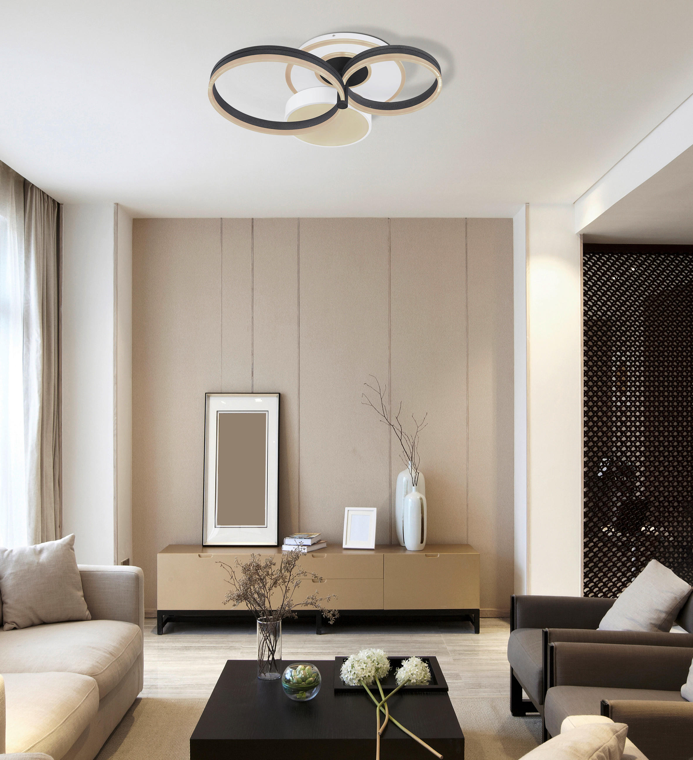 LED-DECKENLEUCHTE 69/59/16 cm    - Opal/Schwarz, Design, Kunststoff/Metall (69/59/16cm)