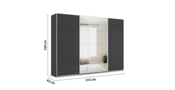 SCHWEBETÜRENSCHRANK  in Grau  - Alufarben/Grau, KONVENTIONELL, Glas/Holzwerkstoff (315/229/62cm) - Xora