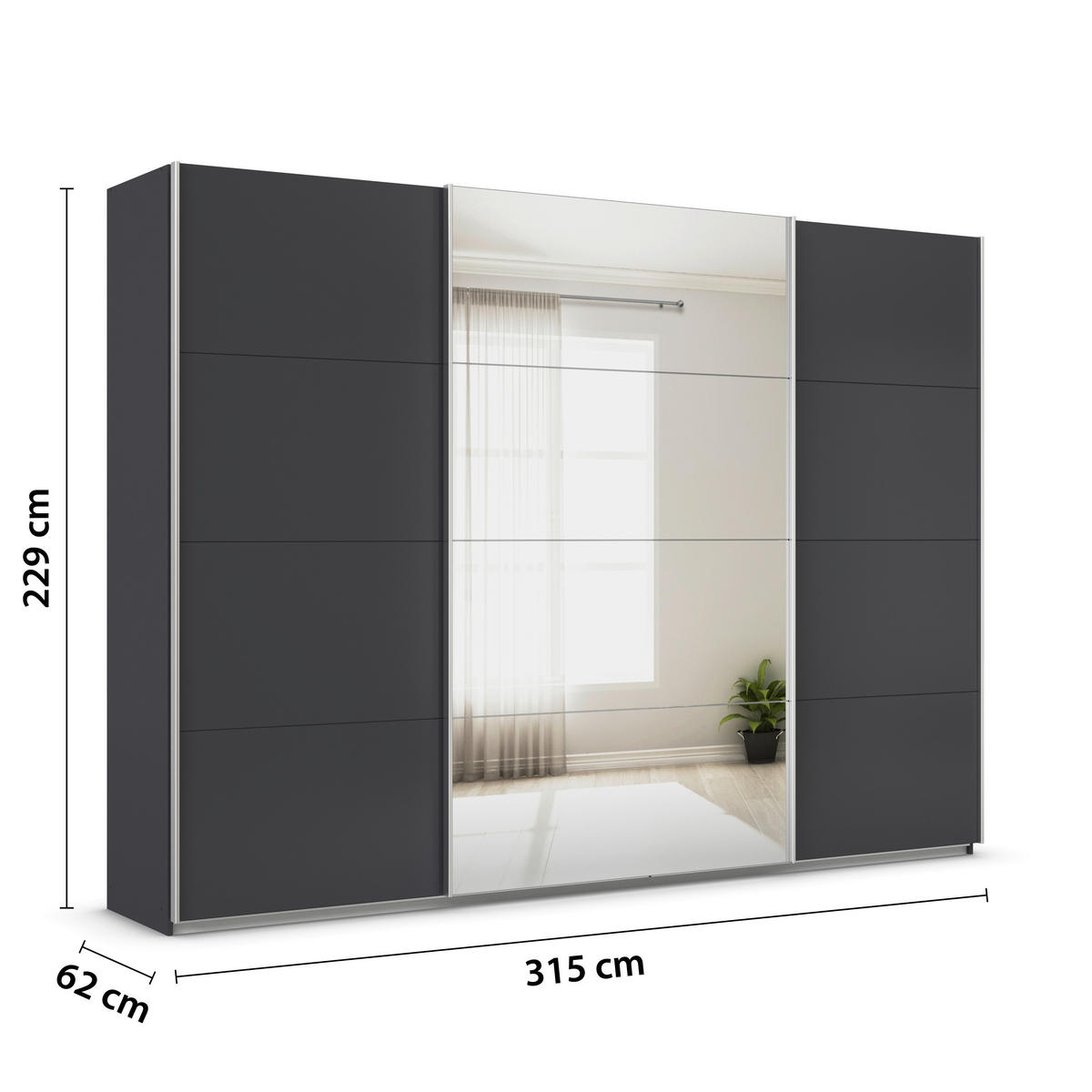 SCHWEBETÜRENSCHRANK in Grau  - Alufarben/Grau, Konventionell, Glas/Holzwerkstoff (315/229/62cm) - Xora