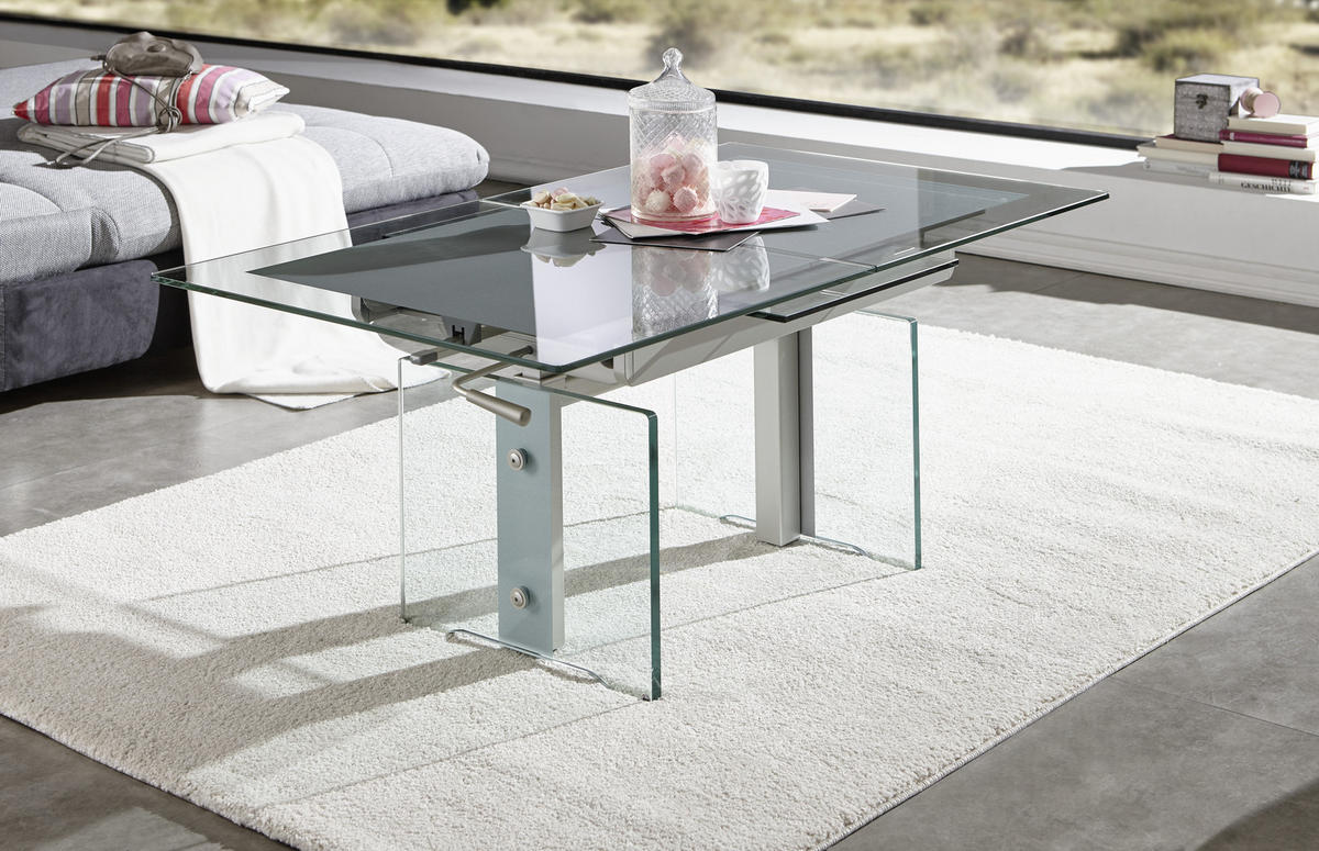 COUCHTISCH ESG, Klarglas 125-166/75/56-75 cm rechteckig Transparent  - Transparent, Design, Glas/Metall (125-166/75/56-75cm)