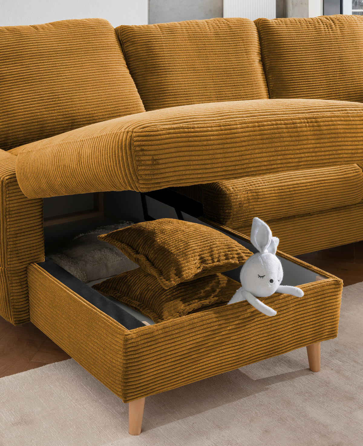 ECKSOFA in Cord Goldfarben  - Goldfarben/Naturfarben, Design, Holz/Textil (150/228cm) - P & B