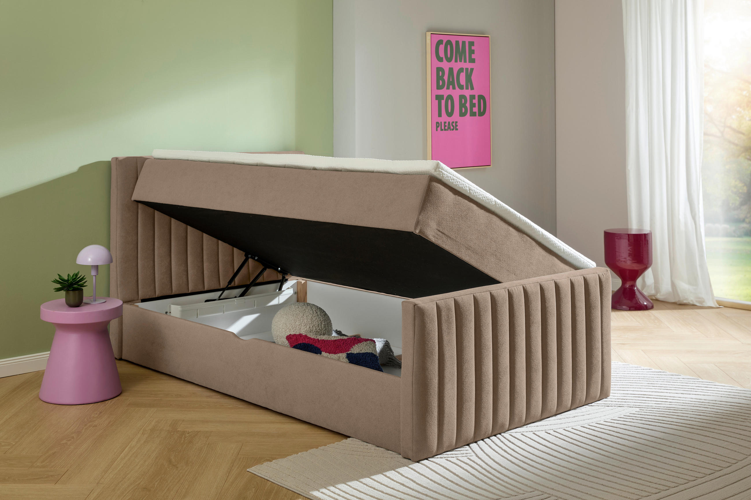 BOXBETT 90/200 cm  in Taupe  - Taupe/Schwarz, KONVENTIONELL, Kunststoff/Textil (90/200cm) - Boxxx