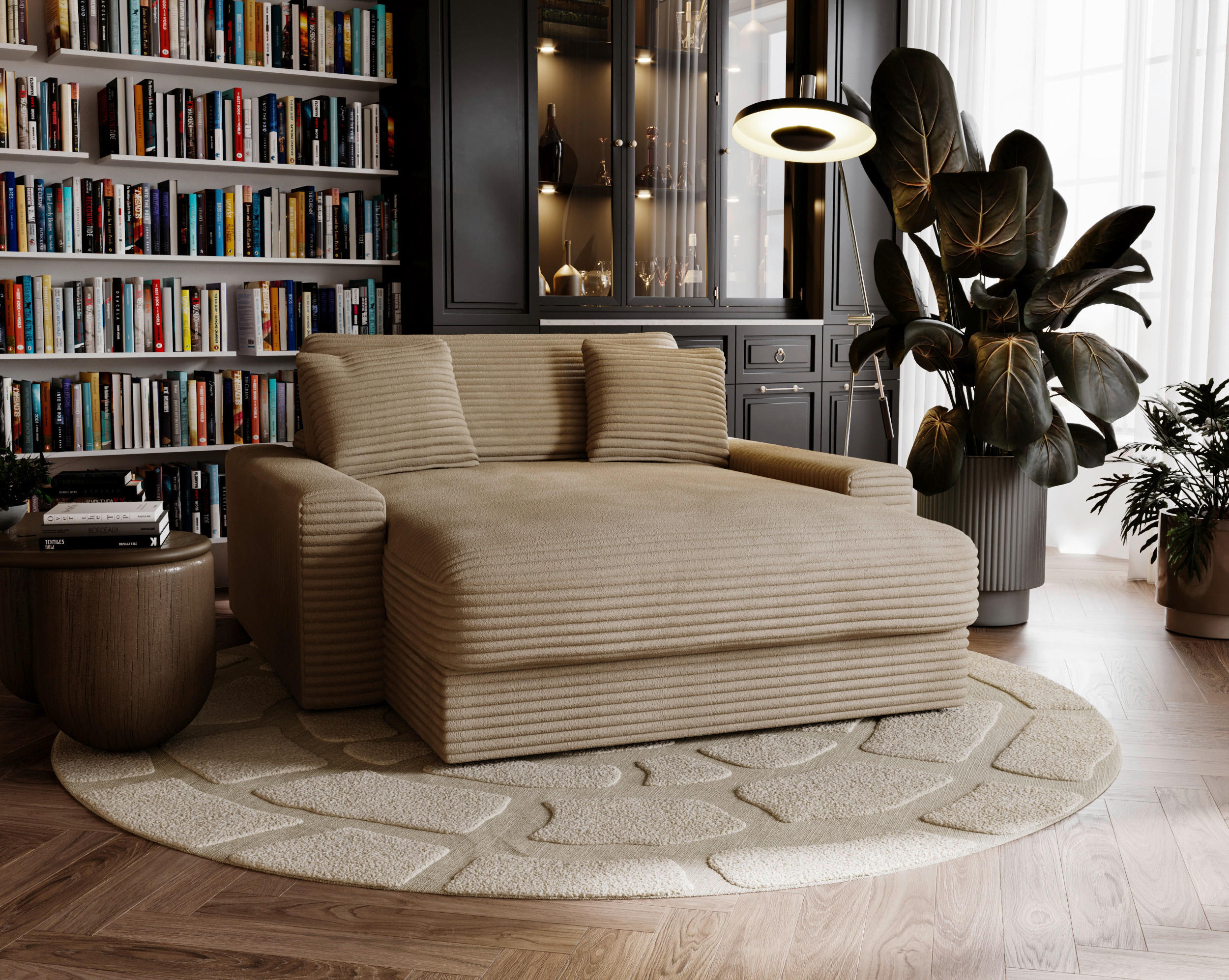 XXL-SESSEL Cord Beige    - Beige/Schwarz, MODERN, Kunststoff/Textil (160/87/190cm) - Carryhome