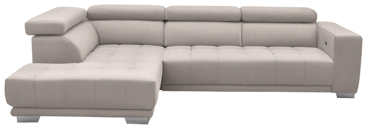 ECKSOFA in Mikrofaser Ecru  - Chromfarben/Ecru, Design, Textil/Metall (207/301cm) - Xora