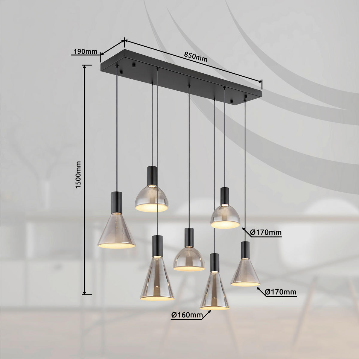 ZÁVĚSNÉ LED SVÍTIDLO, 97/33/150 cm  - Design (97/33/150cm) - Globo