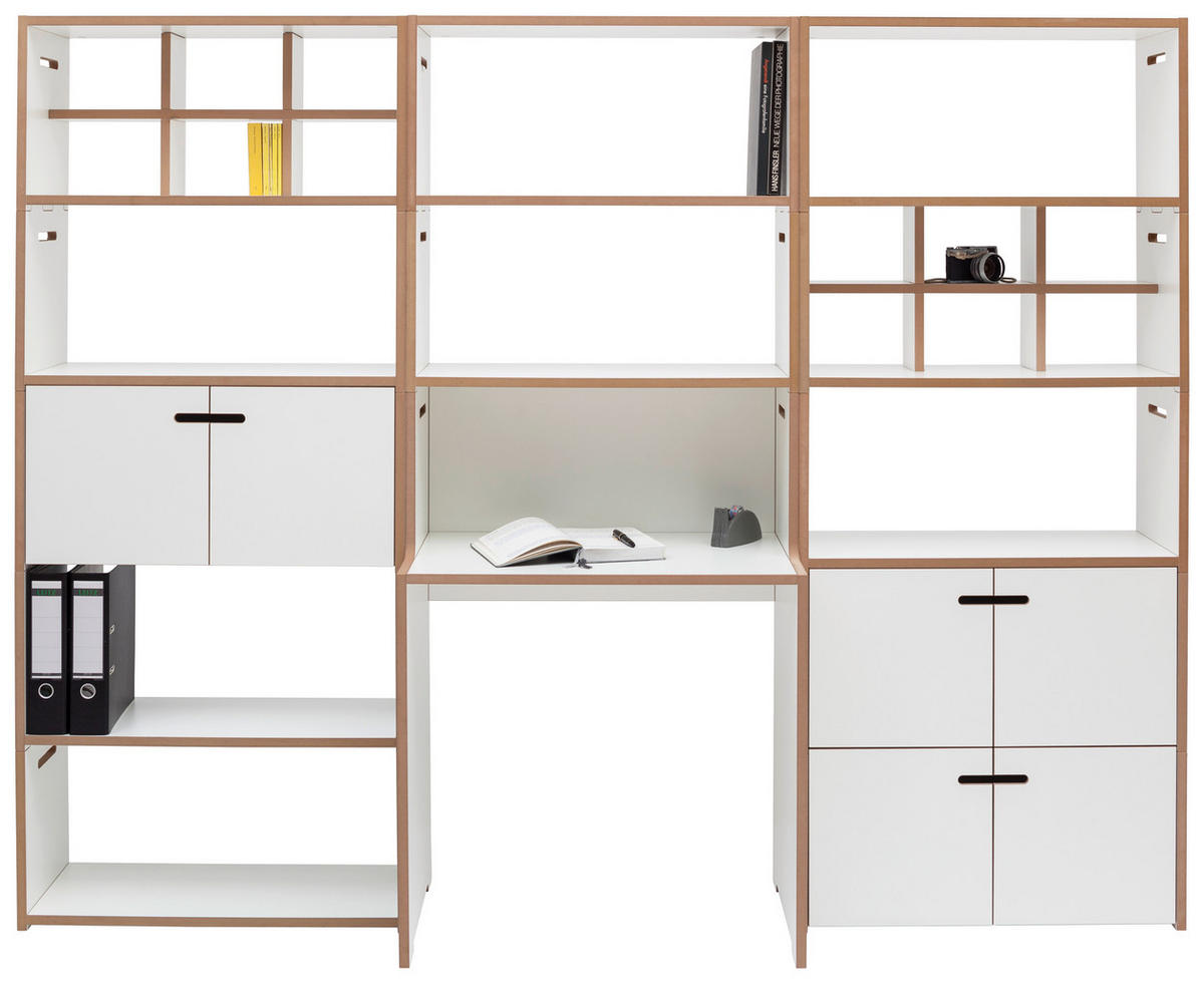 MINI-OFFICE Beimöbel erhältlich, in verschiedenen Holz-Dekoren erhältlich Weiß, Buchefarben - Buchefarben/Weiß, MODERN, Holzwerkstoff (228/50/179,1cm) - Tojo