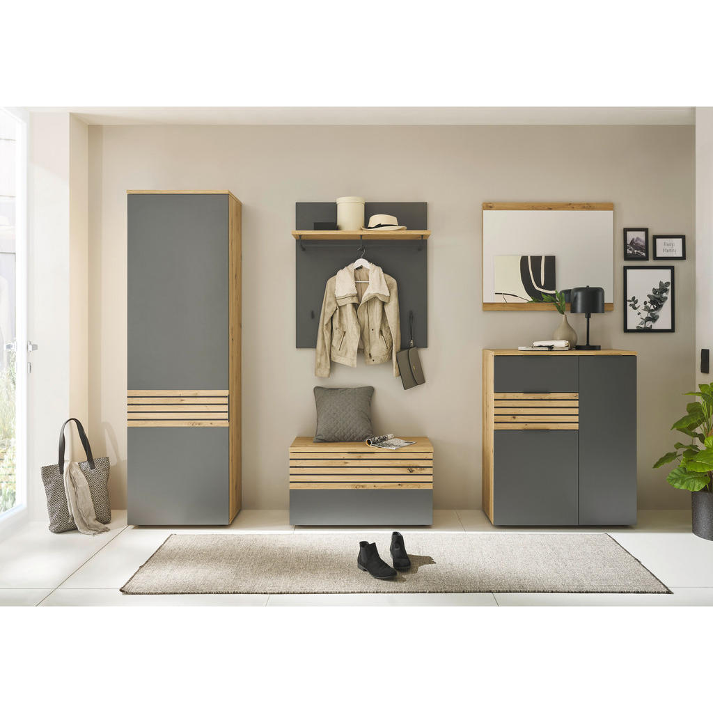 Thumbnail - Mid.you Garderobenbank, Grau, Eiche Artisan, Kunststoff, 85x48x38 cm, Typenauswahl, Garderobe, Garderobenbänke