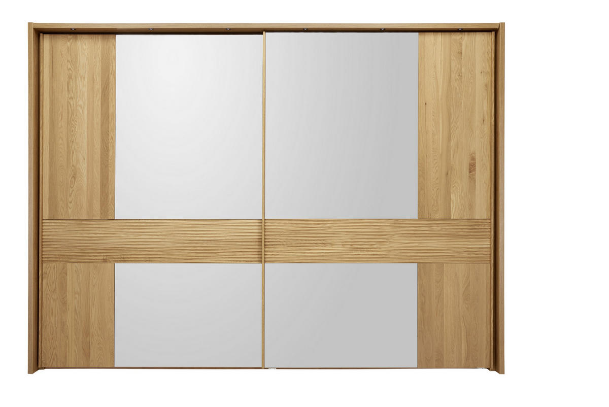 ŠATNÍ SKŘÍŇ SE ZRCADLEM, dub, barvy dubu, 300/217/67 cm - barvy dubu/barvy chromu, Konvenční, kov/dřevo (300/217/67cm) - Dieter Knoll