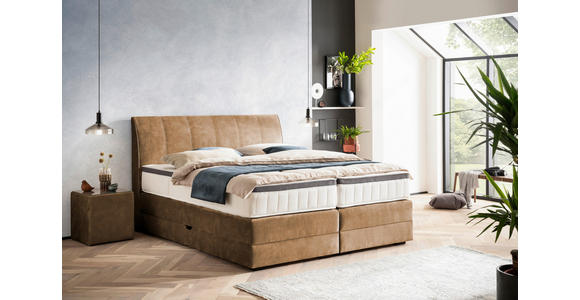 BOXSPRINGBETT 200/200 cm  in Goldfarben  - Wengefarben/Goldfarben, KONVENTIONELL, Holz/Textil (200/200cm) - Novel