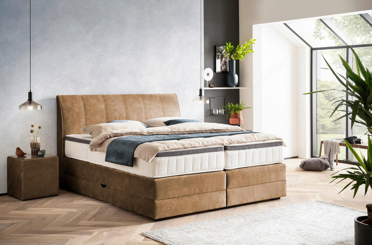 BOXSPRINGBETT 180/200 cm  in Goldfarben  - Wengefarben/Goldfarben, Konventionell, Holz/Textil (180/200cm) - Novel