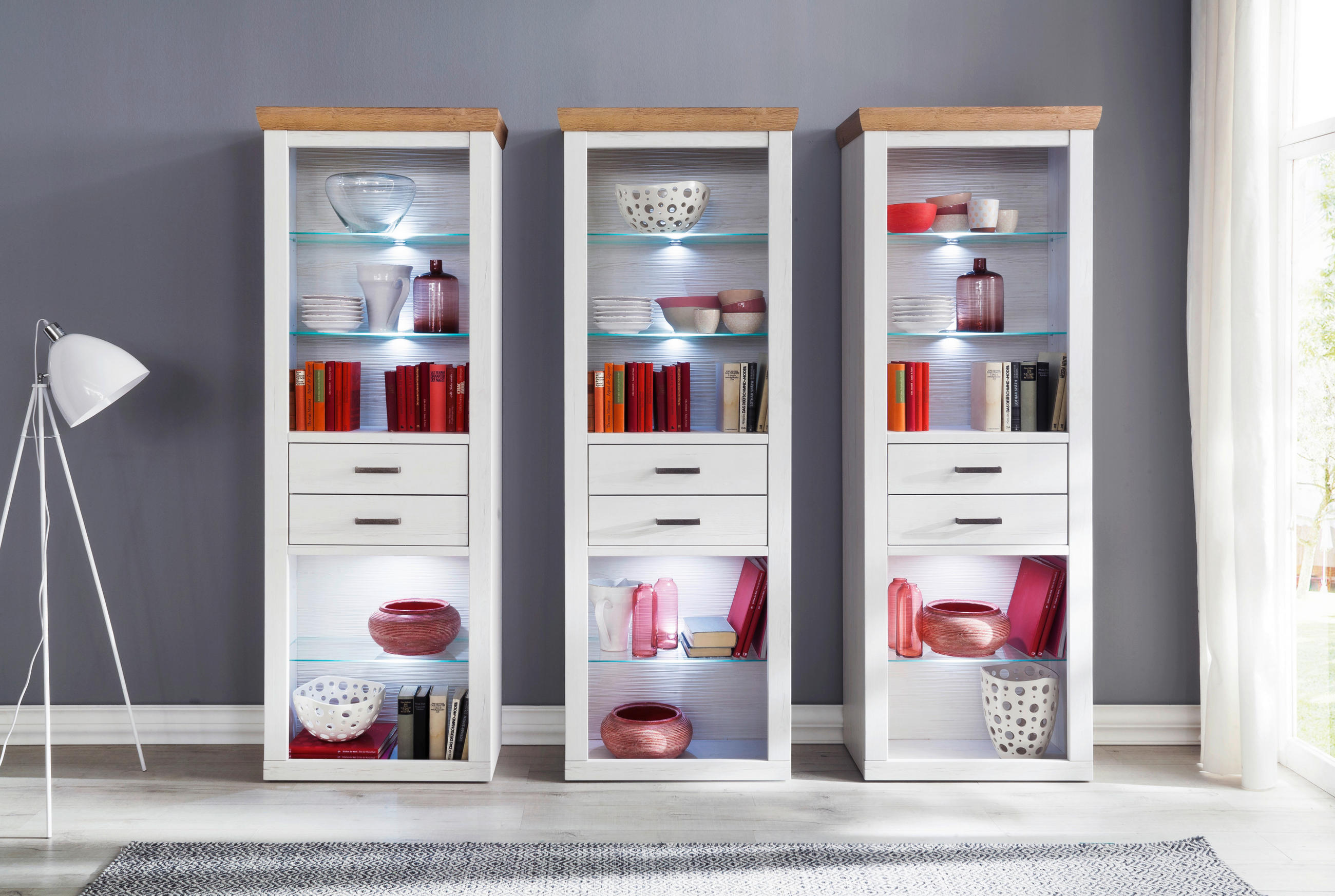 REGAL  73/210/40 cm Pinienfarben, Eichefarben  - Eichefarben/Pinienfarben, Lifestyle, Glas/Holzwerkstoff (73/210/40cm) - Livetastic