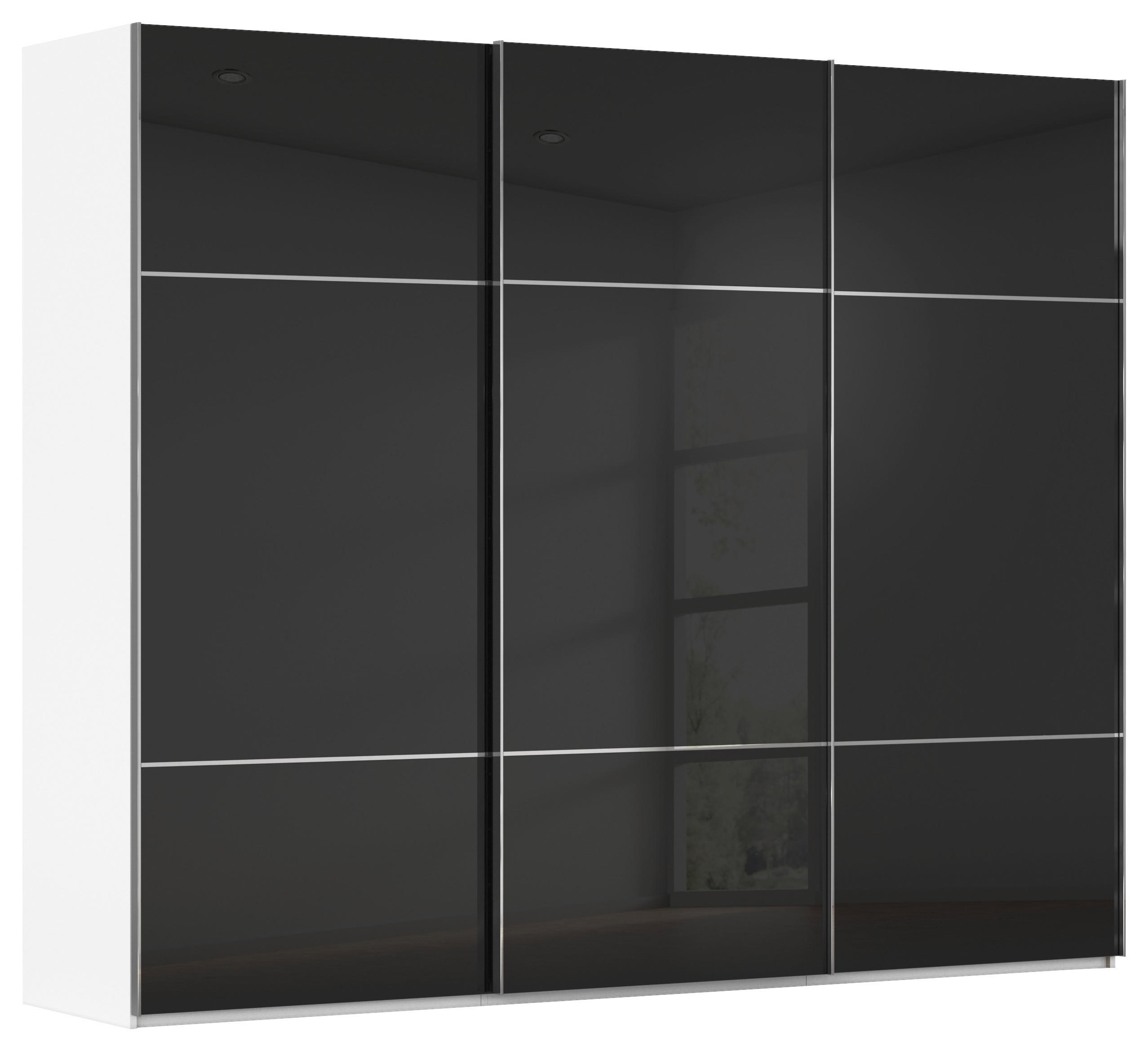 SCHWEBETÜRENSCHRANK in Schwarz, Weiß  - Chromfarben/Schwarz, KONVENTIONELL, Glas/Holzwerkstoff (242/223/68cm) - Novel