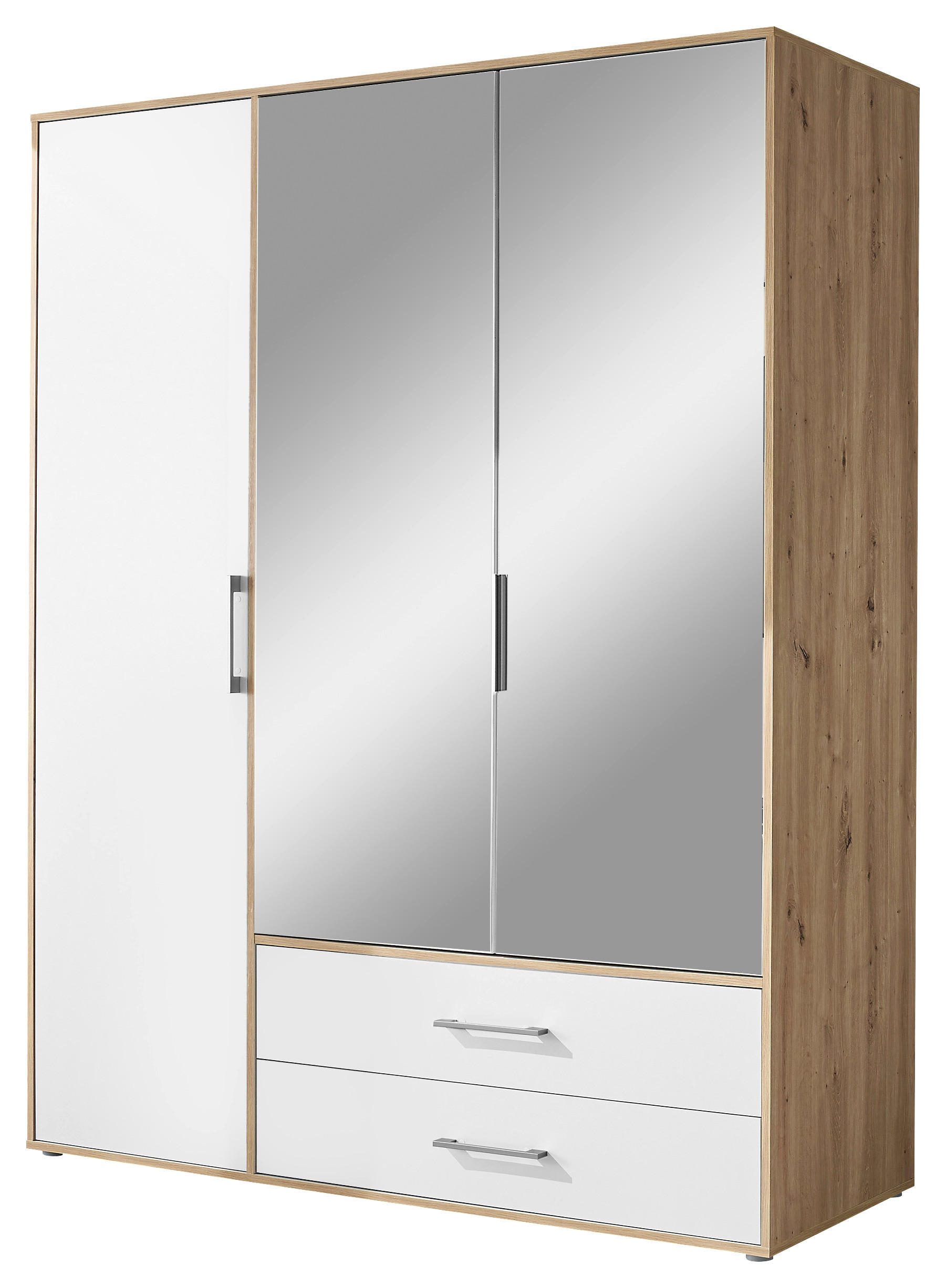 KLEIDERSCHRANK 155/195/60 cm 3-türig Weiß, Eiche Artisan  - Alufarben/Weiß, Basics, Glas/Holzwerkstoff (155/195/60cm)