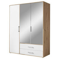 KLEIDERSCHRANK 155/195/60 cm 3-türig Weiß, Eiche Artisan  - Alufarben/Weiß, Basics, Glas/Holzwerkstoff (155/195/60cm)