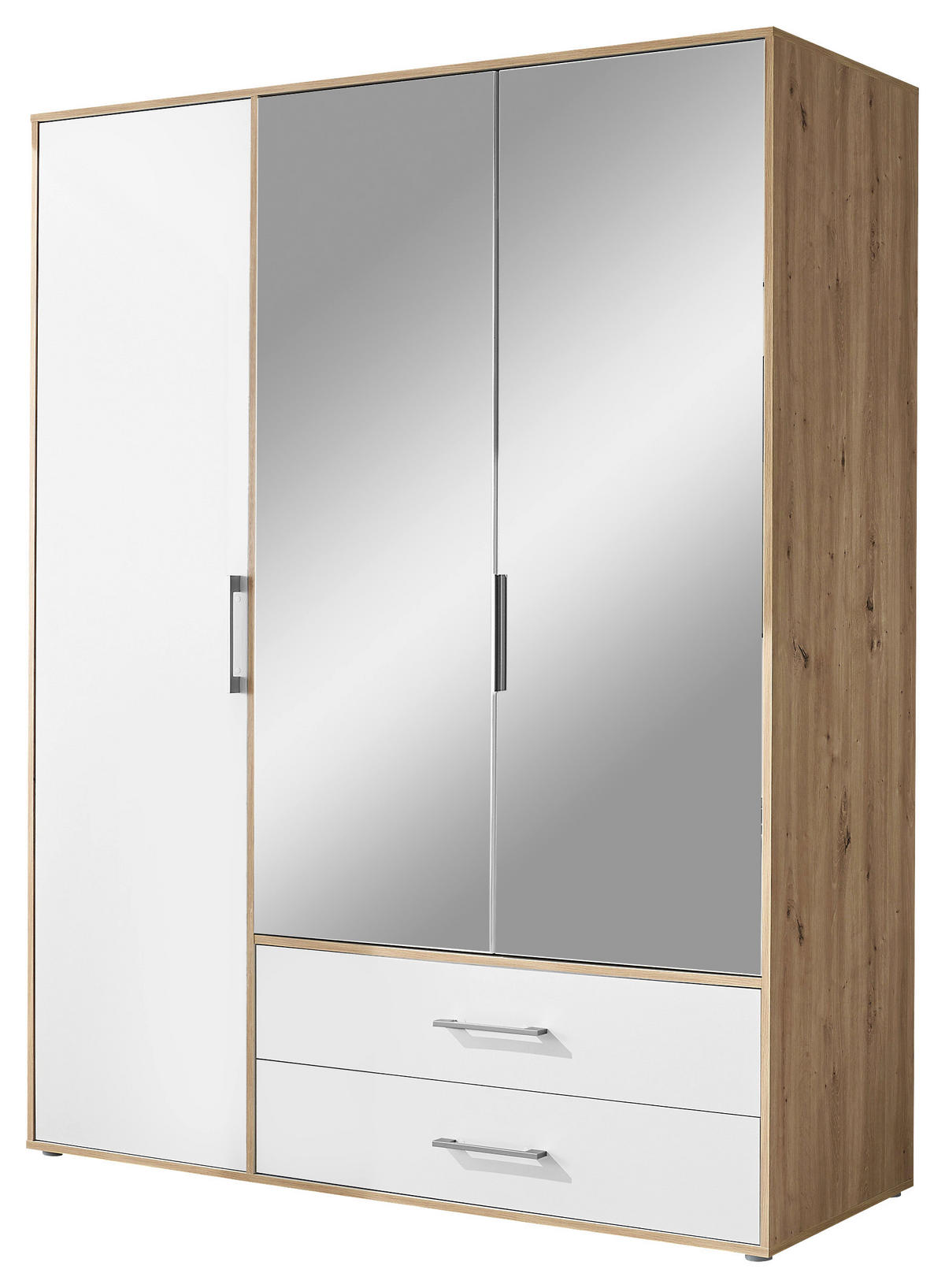 KLEIDERSCHRANK 155/195/60 cm 3-türig Weiß, Eiche Artisan  - Alufarben/Weiß, Basics, Glas/Holzwerkstoff (155/195/60cm)
