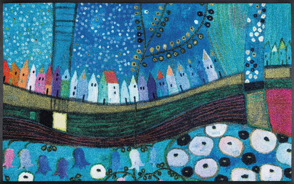 FUßMATTE 50/75 cm Stadt in Blau  - Blau/Multicolor, Trend, Kunststoff/Textil (50/75cm) - wash+dry