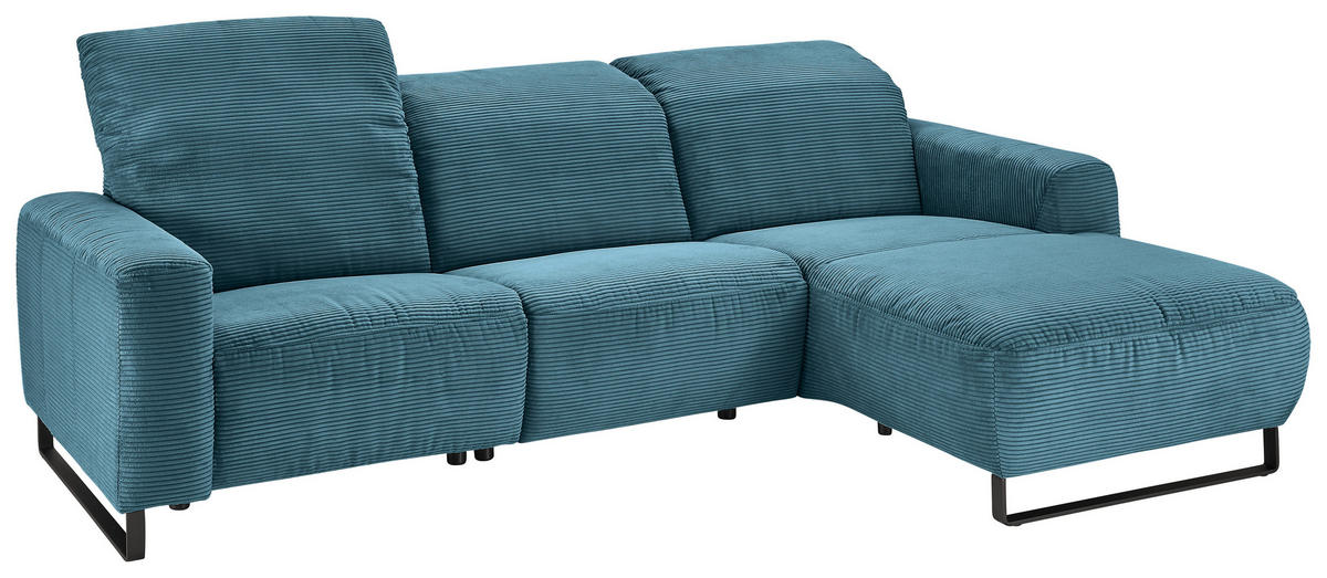 ECKSOFA in Cord Petrol  - Petrol/Schwarz, Konventionell, Textil/Metall (266/180cm) - Hom`in