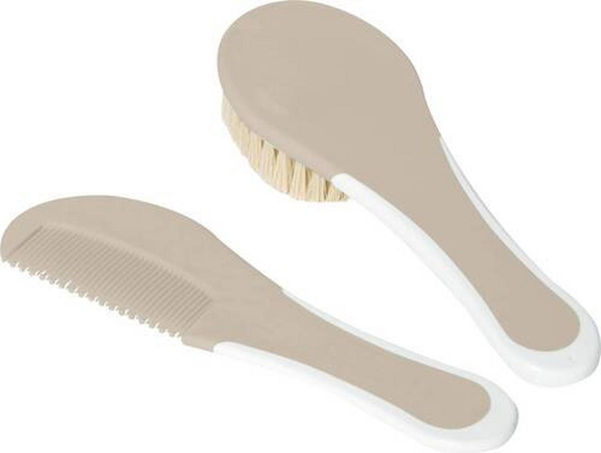 HŘEBEN A KARTÁČEK PRO MIMINKO - bílá/šedohnědá, Basics, textil/plast (16.4/5.6/2cm) - Bebe Jou