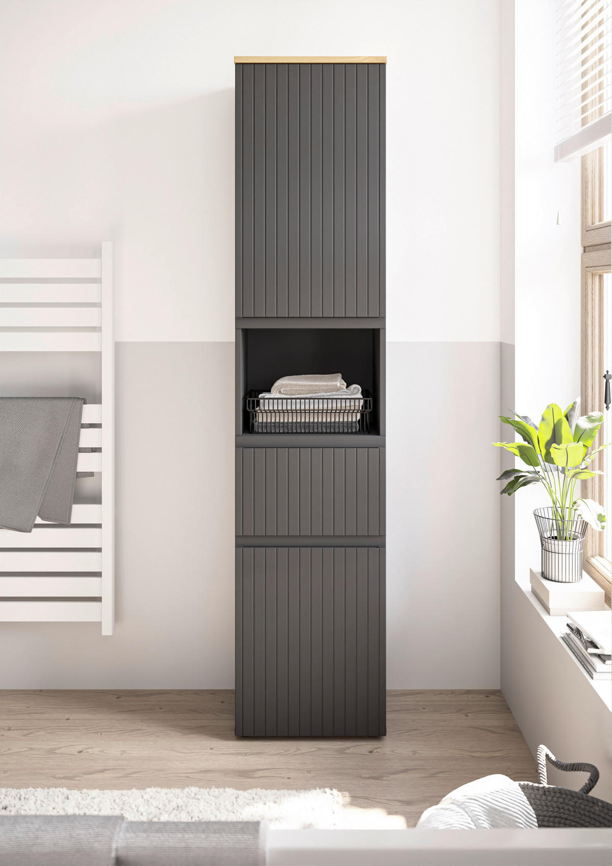 HOCHSCHRANK 40/181/31 cm  - Eichefarben/Schwarz, Modern, Holzwerkstoff/Kunststoff (40/181/31cm) - MID.YOU