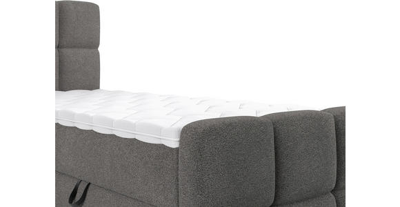 BOXBETT 120/200 cm,  in Dunkelgrau, gepolstertes Kopfteil, Bettkasten, Topper, H3 = fest  - Dunkelgrau/Schwarz, Design, Holzwerkstoff/Kunststoff (120/200cm) - Xora