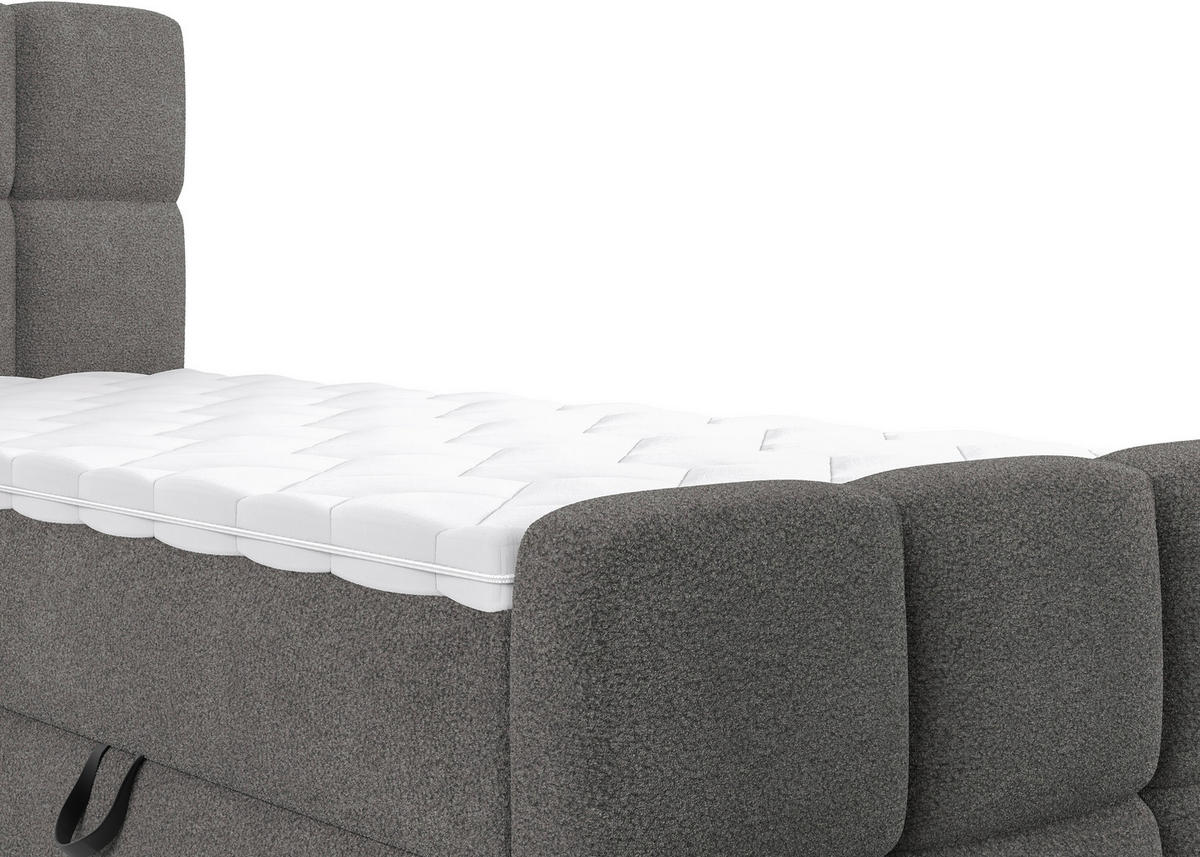 BOXBETT 120/200 cm,  in Dunkelgrau, gepolstertes Kopfteil, Bettkasten, Topper, H3 = fest  - Dunkelgrau/Schwarz, Design, Holzwerkstoff/Kunststoff (120/200cm) - Xora