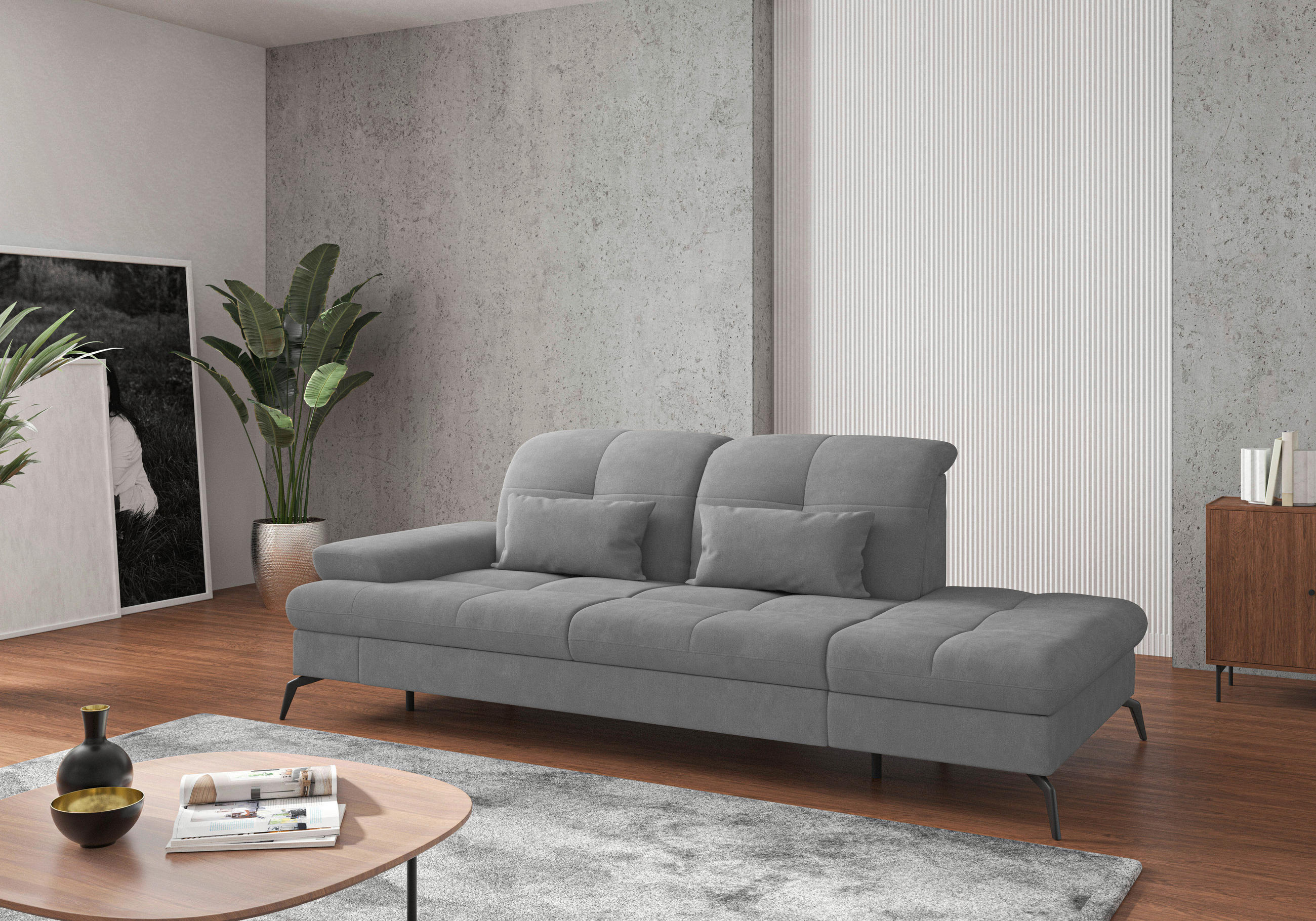RÉCAMIERE Grau Flachgewebe  - Schwarz/Grau, KONVENTIONELL, Textil/Metall (231/90/122cm) - Sit & More