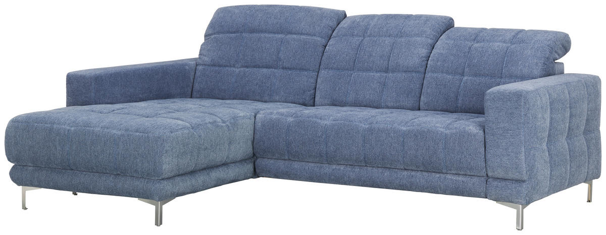 ECKSOFA in Webstoff Blau  - Chromfarben/Blau, Design, Textil/Metall (187/260cm) - Xora