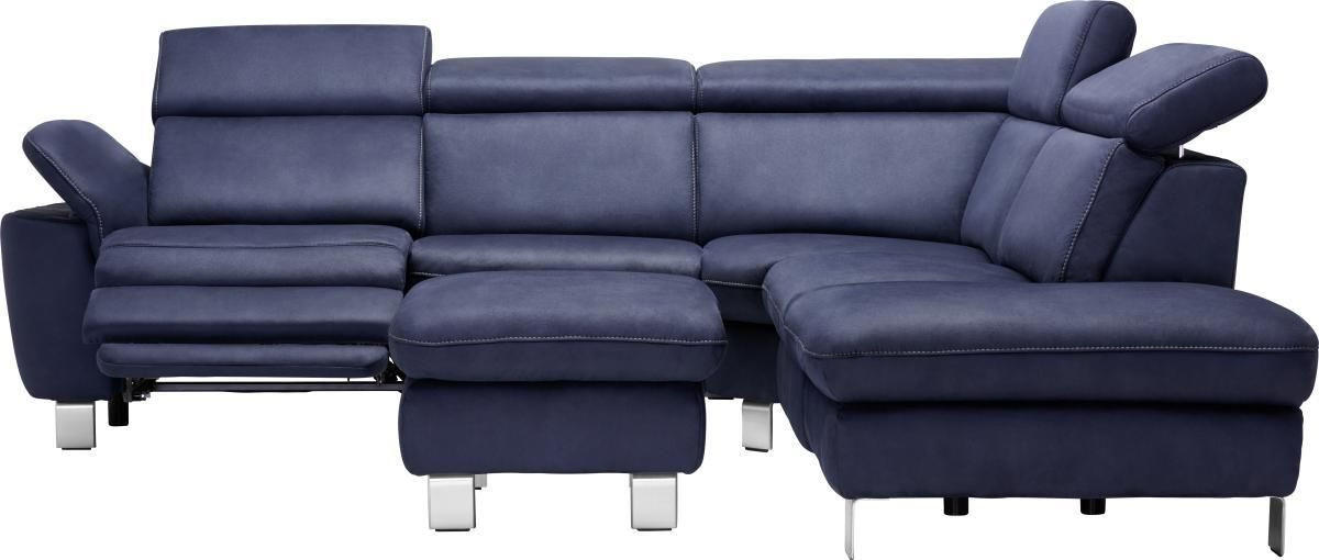 ECKSOFA Dunkelblau Flachgewebe, Mikrofaser  - Beige/Alufarben, Design, Textil/Metall (271/239cm) - Cantus